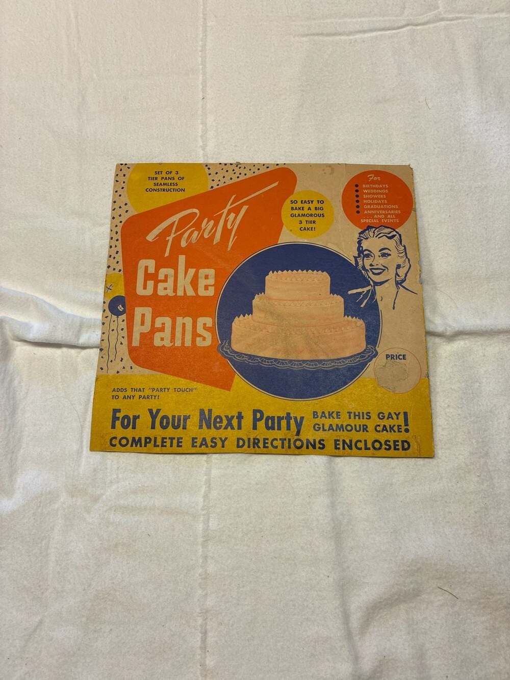 Vintage Mid-Century 3 Tier Party Cake Pans Instruction Manual and Packaging